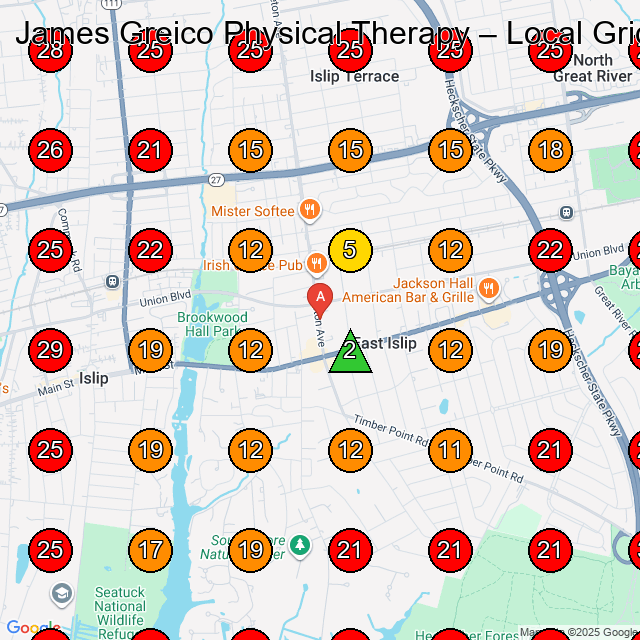 James Greico Physical Therapy GeoGrid visibility map for Chiropractor in Bay Shore